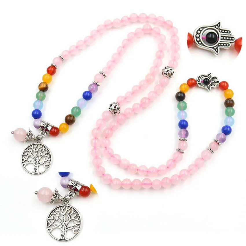 YJXP чакра ожерелья из бисера ручная Фатима натуральный кварц розы рейки лечебное