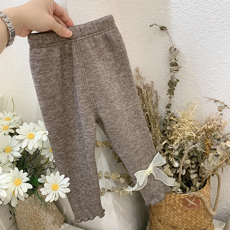 

Children's baby kids girls pants leggings winter baby slim fitting bow Leggings pants girls cotton casual warm trousers 7166 02