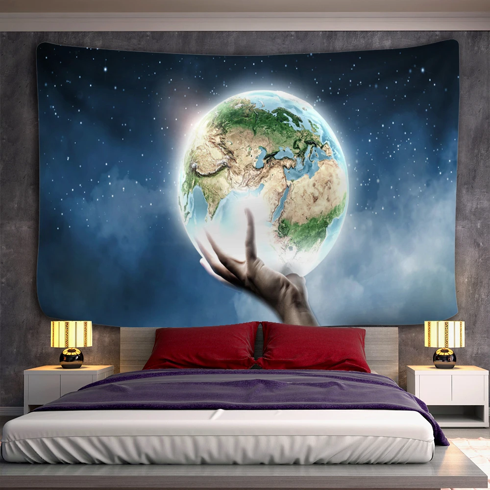 

Hold The Earth Tapestry Starry Sky Psychedelic Wall Hanging Carpet Psychedelic Tapiz Witchcraft Wall Cloth Tapestries