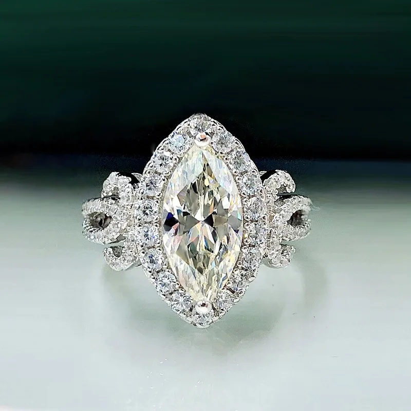 

925 Sterling Silver Horse-Eye Shaped 6*13mm Created Lab Moissanite Diamond Rings For Women Wedding Fine Jewelry Birthday Gift
