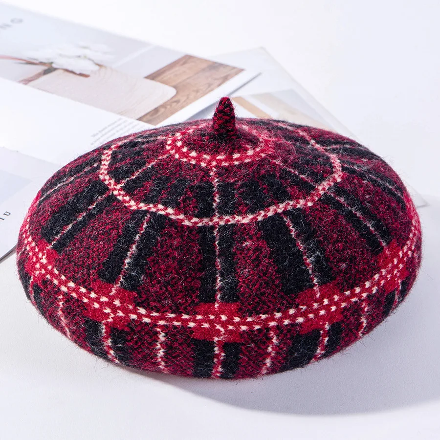 USPOP 2019 Women wool Berets square jacquard beret hat thick warm winter hats fashion painter | Аксессуары для одежды