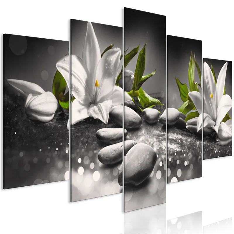 Lilies Stones Wall Art 5 Panel Posters and Prints Flower Canvas Modular Pictures Women for Living Room Decorative Painting|Рисование и