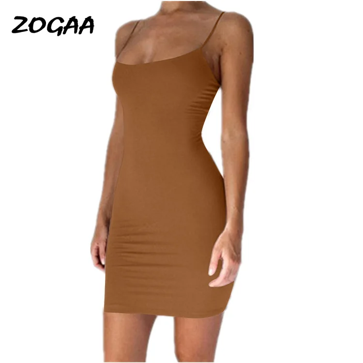 

ZOGAA Hot Women Sexy Casual Mini Evening Halter Sleeveless Bodycon Thin Dress Ladies Solid Summer Dress 2019