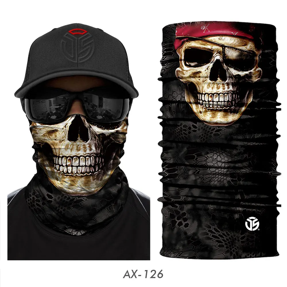 AX-126 3D Skull Ghost Balaclava Neck Gaiter Motorcycle Bandana Head Shield Skeleton Moto Biker Tube Scarf Headband Half Face Mask Men - Цвет: AX-126