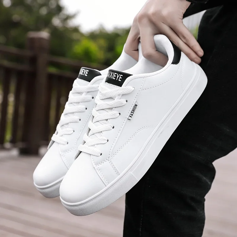 

2021 New Shoes White Leather Sneakers Men Vulcanized Shoes Students Sneakers Low Top Teenage Boy Waterproof Sneakers Man NanX435