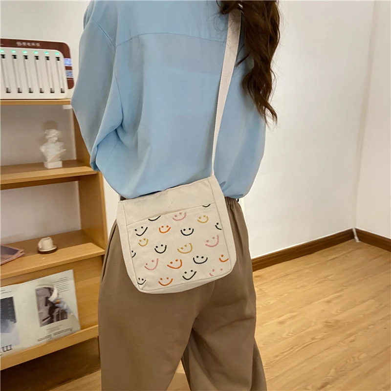 

Youda Fashion Women Cross Body Bag Classic Cute Ladies Shopping Shoulder Bags Casual Sweet Girls Simple Mini Canvas Smiley