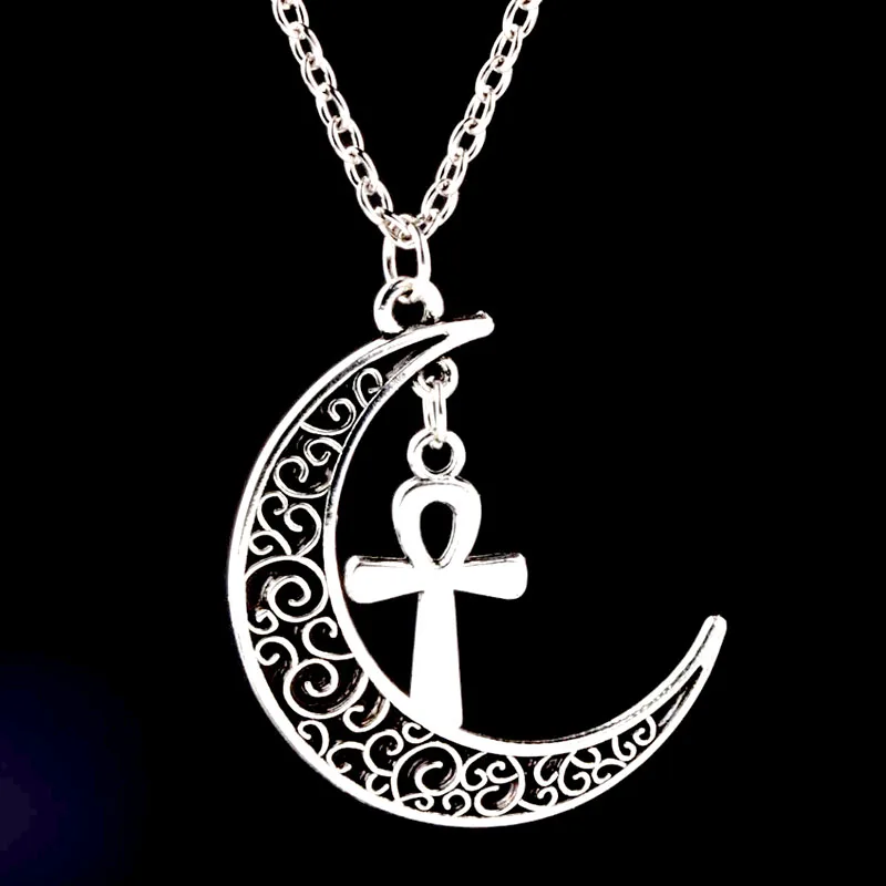 

Women Necklace Moon&Ankh Cross Pendant Necklaces Chain Statement Jewelry Choker Collier Collares Colar naszyjnik Gothic Wicca