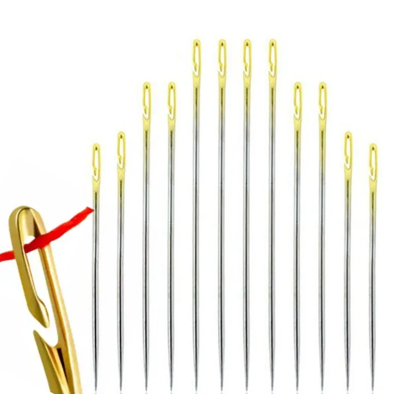 

12Pcs Blind Needle Elderly Needle-side Hole Hand Household Sewing Stainless Steel Sewing Needless Threading Apparel Sewing