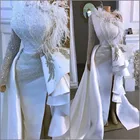 2020 арабское Aso Ebi блестящее Сексуальное Дешевое вечернее платье на одно плечо с кристаллами платья с перьями для выпускного вечера облегающие вечерние платья