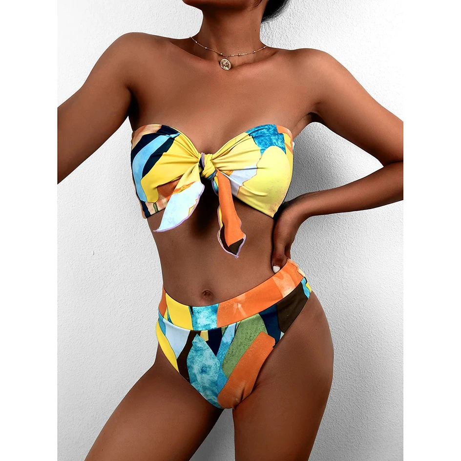 

Sexy Swimsuit Women's Swimwear High Waist Bikini 2021 Bow-knot High Leg Bikinis Set Swimming for Bathing Suit Woman Swimsuits