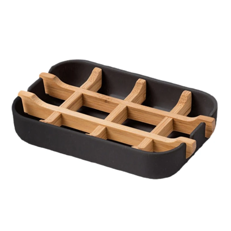 

28TA Portable Leak-Proof Bamboo Soap Dish Natural Handmade Soap Holder Box Bamboo Fibre Modern Removable Soap Tray for Kitchen
