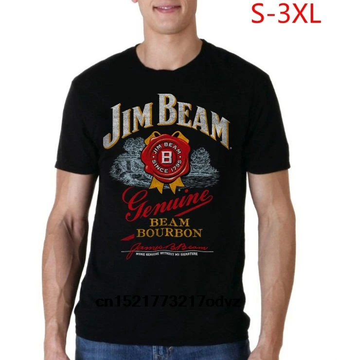 Мужская футболка Jim Beam Label хлопковая Футболка с круглым вырезом черная Slze S-3XL