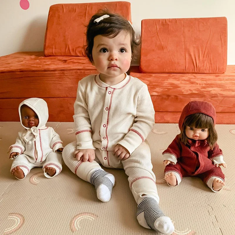 

Cross Ribbed Baby Cotton Contrast Color Jumpsuit Autumn Bottoming Baby Romper