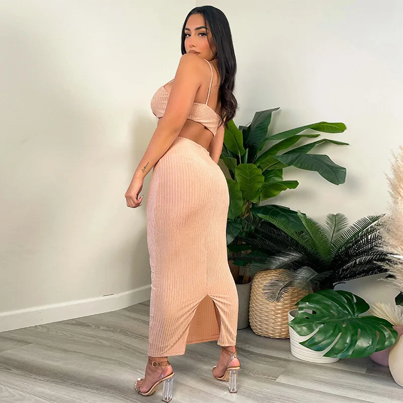 

CIBBAR Elegant Skinny Women Long Dress Sexy Hollow Out Low Chest Backless Summer Dresses Female Casual Party Skirt Streetwear