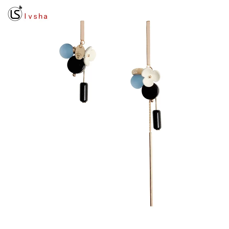

LS Simple personality shell AB earrings female long temperament light luxury asymmetrical high sense French earrings