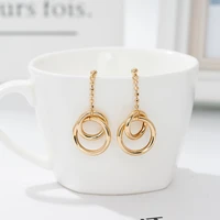 jaeeyin 2021 fashion new arrivals gold color 2 circles dangle drop rhinestone chain stud earrings trendy jewelry gift for women