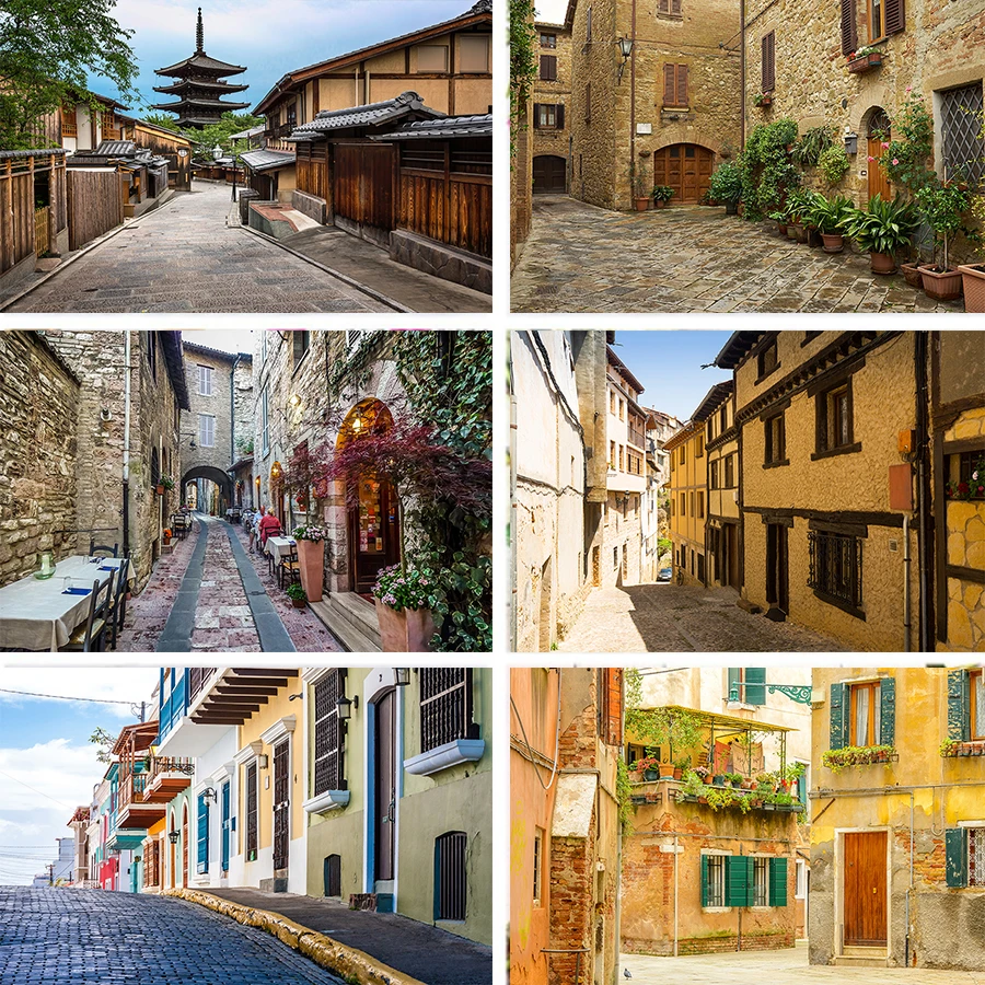 

Nitree Vinyl Street Building Landscape Photography Take Pictures Backdrop Beautiful Small Town Photo Studio Background
