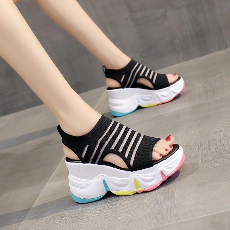 

Clogs Wedge Female Sandal Heel Shoe Thick Muffins shoe Espadrilles Platform 2021 Women's Increasing Height Girls Comfy Sports Fl