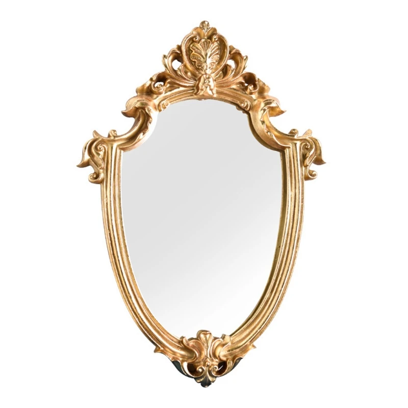 

Antique Decorative Wall Mirror Vintage Carved Hanging Makeup Mirror for Bathroom Bedroom Living Room Dresser Decor