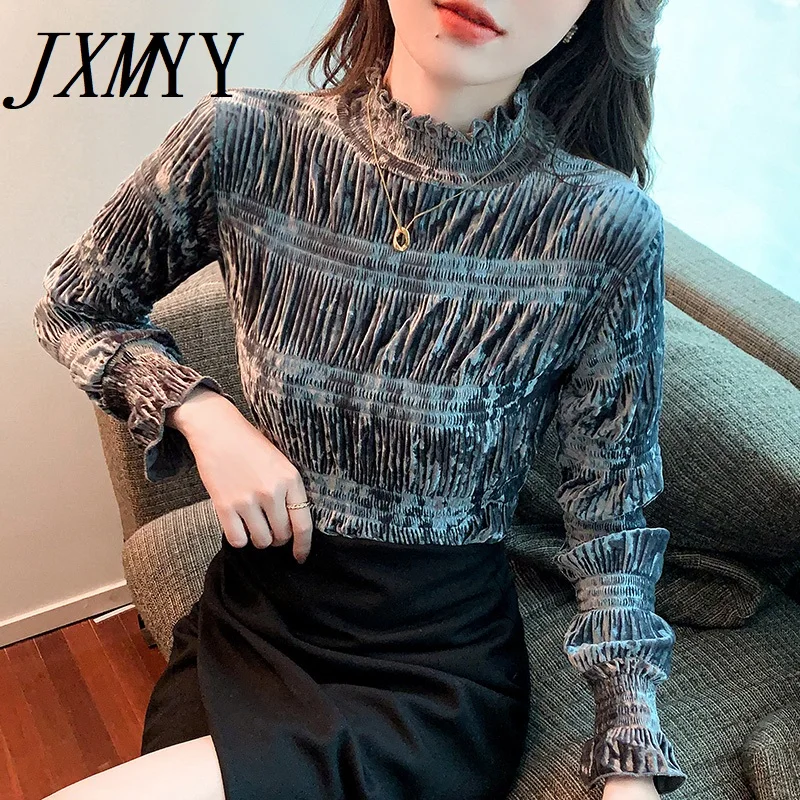 JXMYY 2021 Осень-Зима Новая мода подходящая ко всему приталенная золотистая