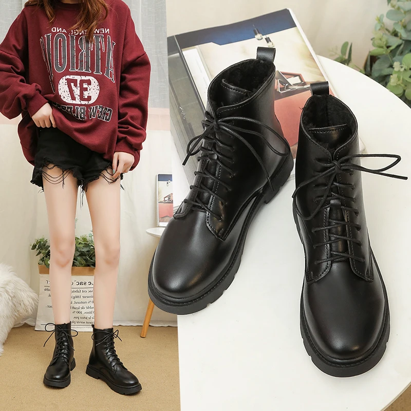 

Women's Ankle Boots Fashion Retro Round Toe Solid Lace Up Short Boots