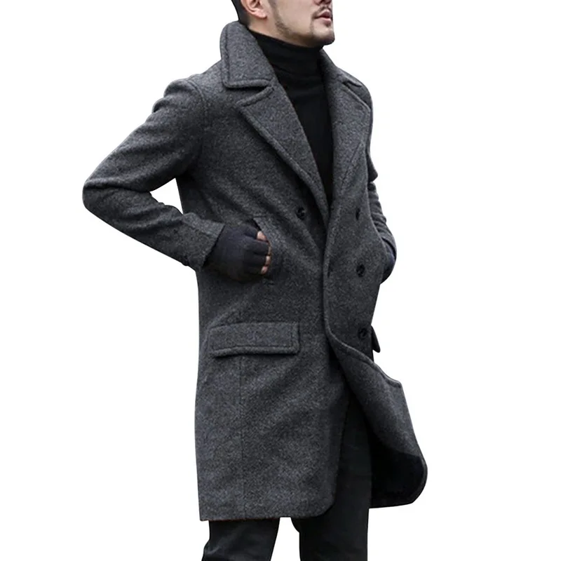 

KALENMOS Fashion Men Thick Warm Blend Coat Woolen Overcoat Autumn Winter Loose Windbreaker Jacket Boy Grey Oversized Long Coat
