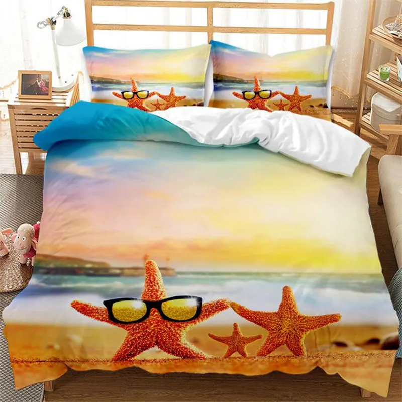 

Seaside/Starfish/Twin/Full/Queen/King quilt cover and pillowcase care for the skin Lemei fiber quilt cover