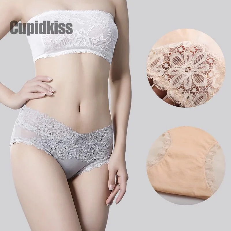 Сексуальные кружевные женские трусы средней и низкой талией большого размера