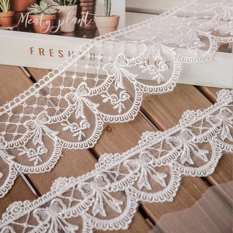 Lolita Lace Ribbon White 2yards Sewing Accessories 3D Butterfly Embroidery Fringe Trimmings For Dress Home Decorative DIY Crafts | Дом и сад