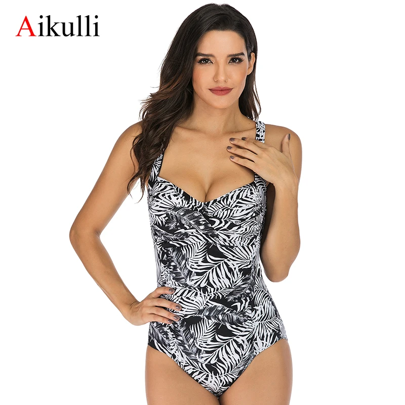 Женский слитный купальник Aikulli с принтом элегантный винтажный эффектом пуш ап