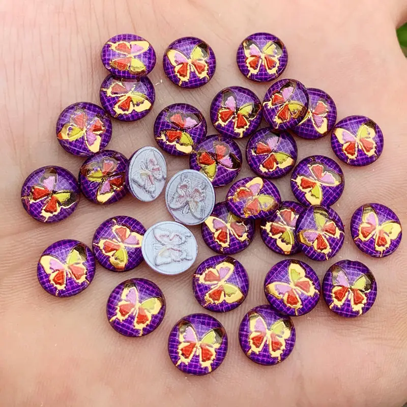 Purple DIY 80 шт Акриловые 10 мм Мини Круглые бабочки драгоценные камни с плоской задней стороной Стразы для скрапбукинга ремесла украшения-HB31 - Цвет: Purple