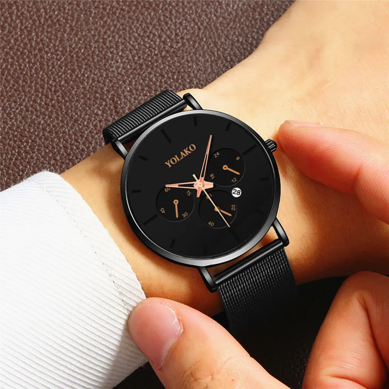 

Men Simple Stainless Steel Mesh Watch Men's Outdoor Casual Sports Calendar Quartz Clock Analog Male Fashion Wristwatch Relogio