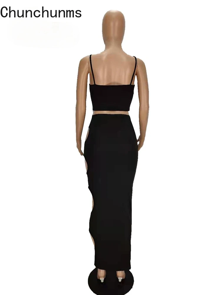 

Sexy Camisole And Skirt 2 Piece Women Set Fashion Side Hollow Out Pack Hip Skirt Tank Top Tracksuits Office Clubwear 2021