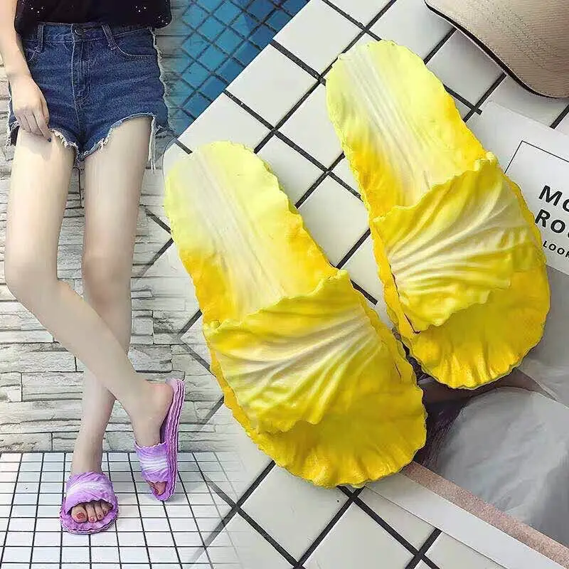 

Fashion Flat Bathroom Slippers Beach Shoes Summer Creative Cabbage Home Slippers Female Indoor Autumn Boys and Girls
