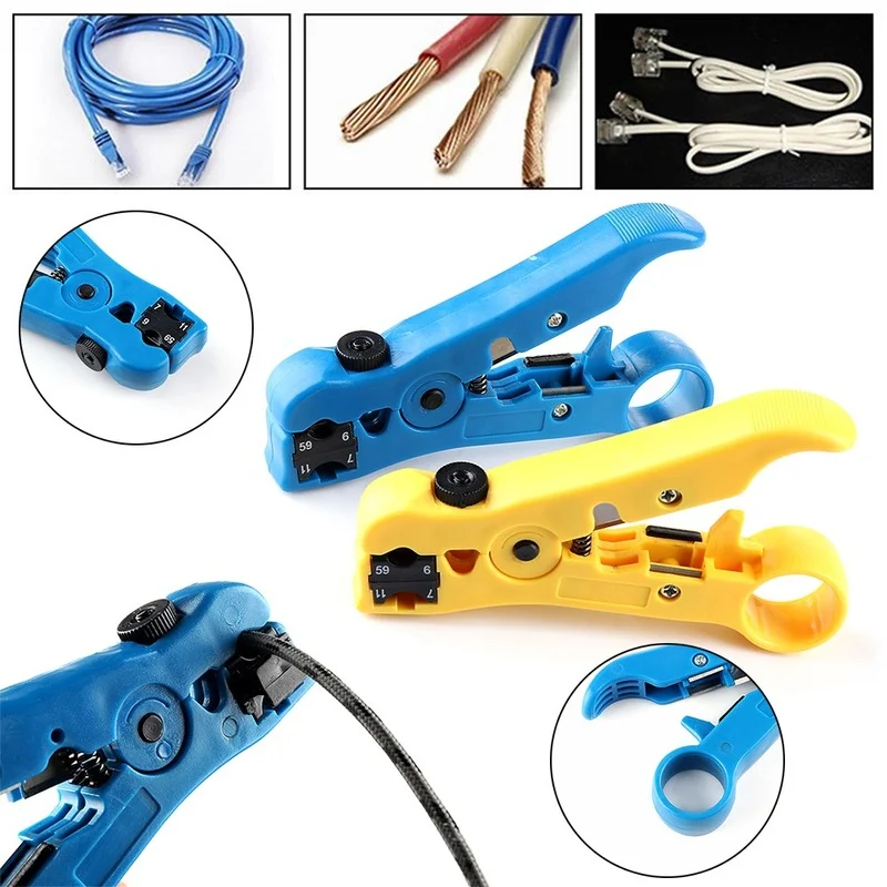

Universal Network Cable Stripper Cutter Stripping Pliers Tool Flat or Round UTP Cat5 Cat6 Wire Coax Coaxial Stripping Tool