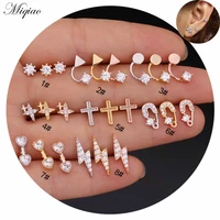 miqiao 2pcs hot selling creative stainless steel diamond cross lightning earrings exquisite piercing jewelry