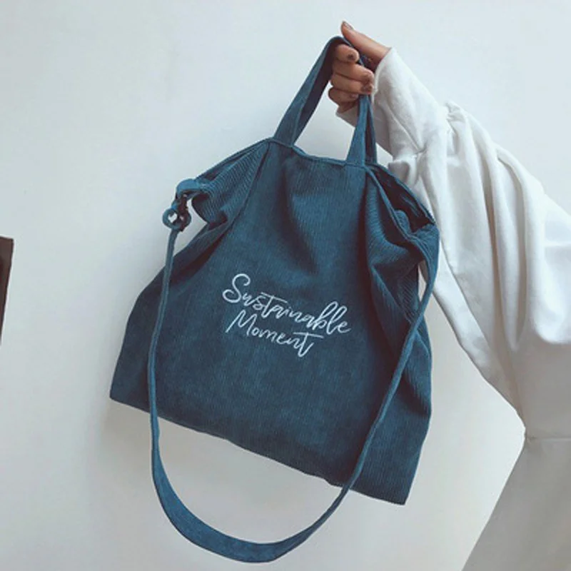 

Women Corduroy Canvas Tote Ladies Casual Shoulder Bag Foldable Reusable Shopping Bags Beach Bag Female Cotton Cloth Handbag