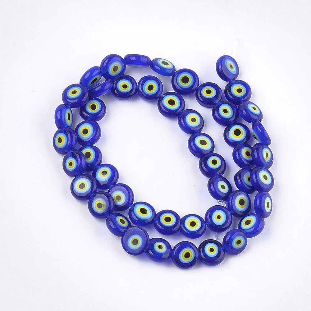 

Handmade Evil Eye Lampwork Beads Strands Flat Round Beads For DIY Jewelry Making, 7.5~8x3~4mm, Hole: 1mm