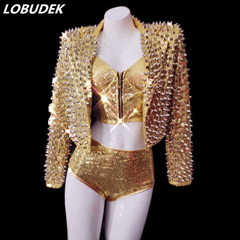 Комплект женский из 3 предметов пальто бюстгальтер шорты с блестками и