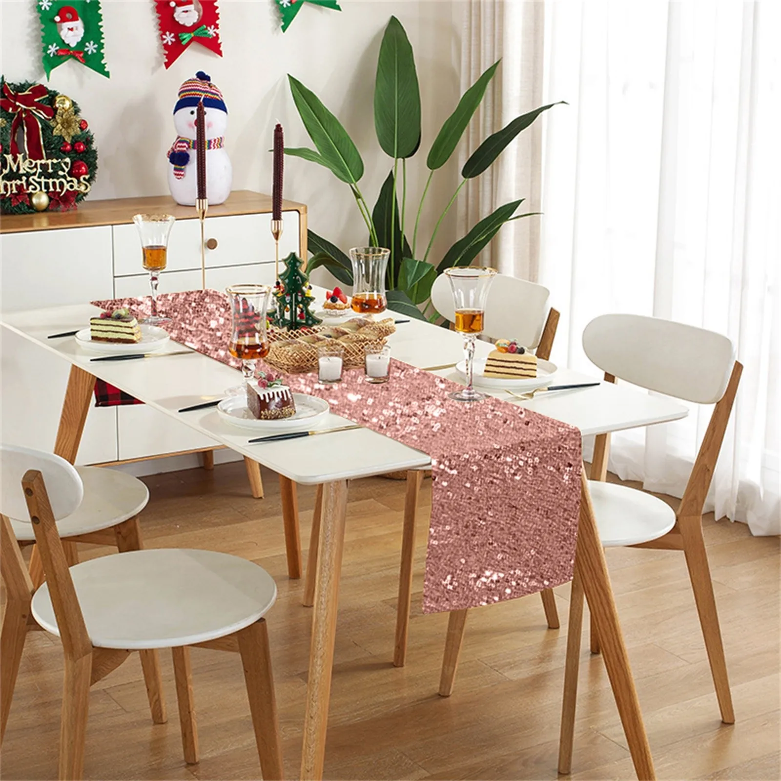 Модная блестящая скатерть из розового золота с блестками длинная для свадебной