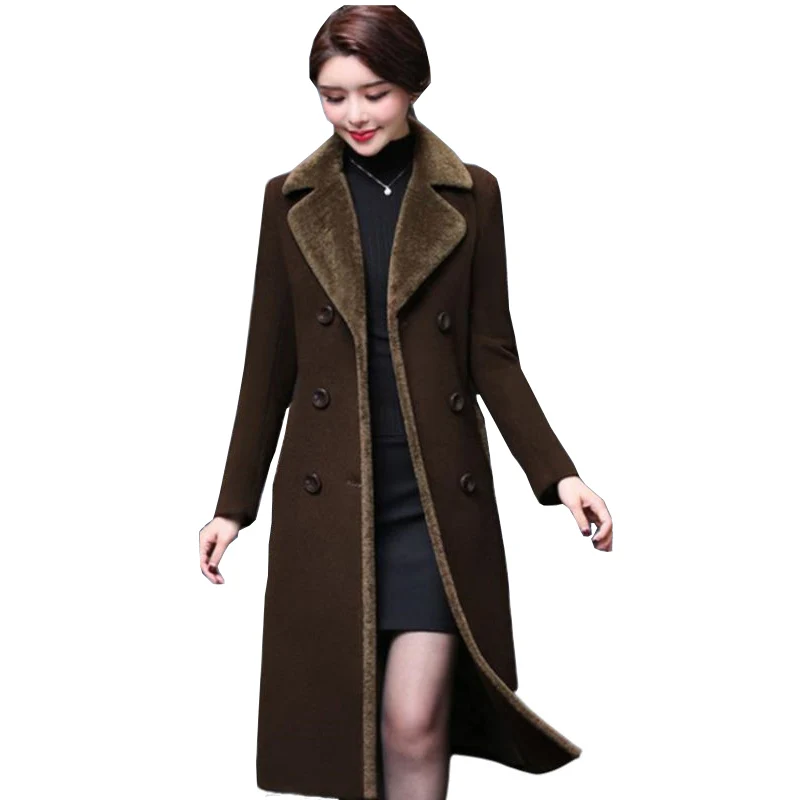 Thicke Wool Coat Women Winter Long Velvet Jacket Double Breasted High Quality Long Sleeve Woolen Overcoat M-5xl Lu1353