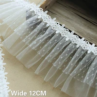 12cm wide luxury white transparent wave dot mesh yarn 3d pleated lace ribbon wedding dress handmade diy crafts sewing supplies