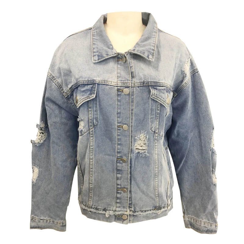

Oversized Boyfriend Style Distressed Denim Jacket for Women Fashion Ladies Casual Loose Button Up Ripped Jeans Jackets Plus Size