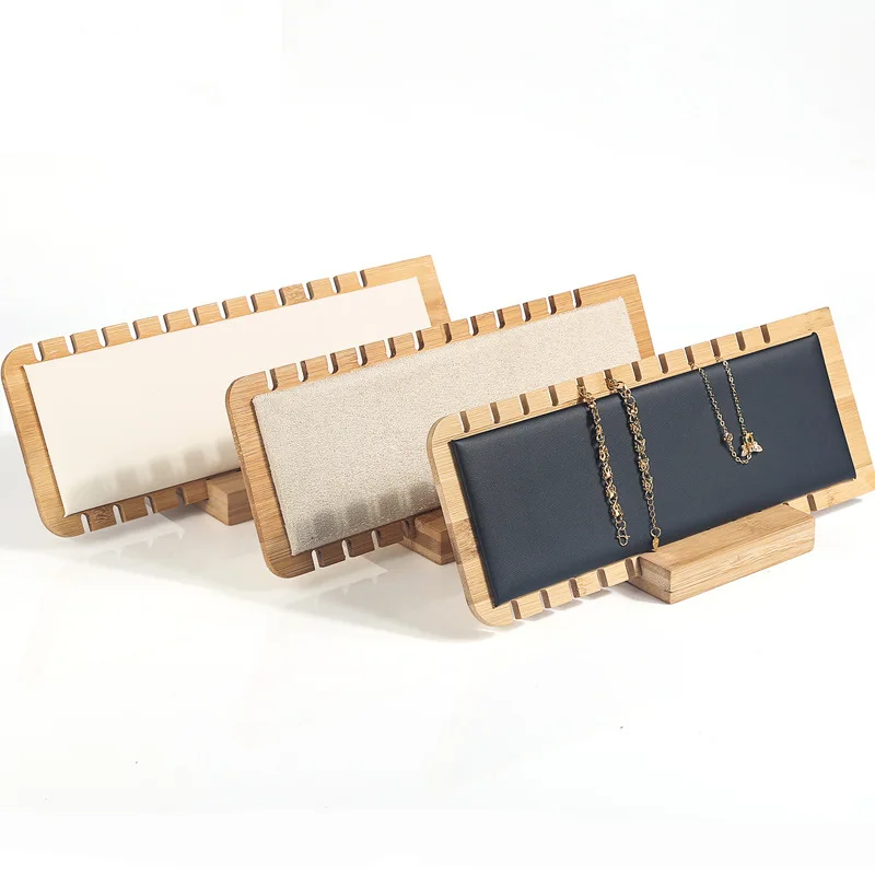 Fashion Necklace Display Stand Solid Bamboo Wood Jewelry Handing Organizer Necklace Showcase Holder Pendant Jewelry Display