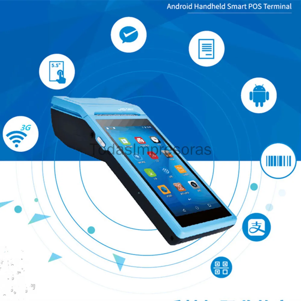 pda handheld pos android 8 1 thermal printers pda terminal 5 5 hd touch 3g wifi bt wireless 58mm nfc barcode scaner impresoras free global shipping