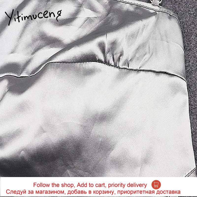 

Yitimuceng Irregular Camis Gray Tank Tops for Women Bandage Spaghetti Strap Summer 2021 Backless Sexy Spliced Cropped Tops New