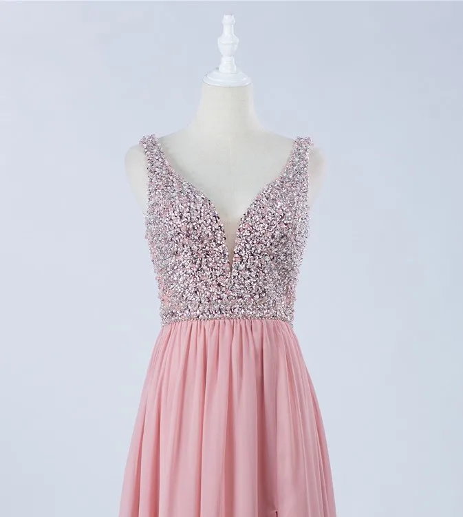 

Soft pink Evening Dress 2021 New fashion elegant beaded V-neck luckgirls Customizable fashion prom Dress mocini tailor
