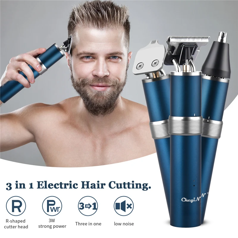 

CkeyiN 3 In 1 Electric Hair Clippers Nose Beard Trimmer Portable Hair Styling Shavers Hair Cutting Magnet Replacement Blade 50