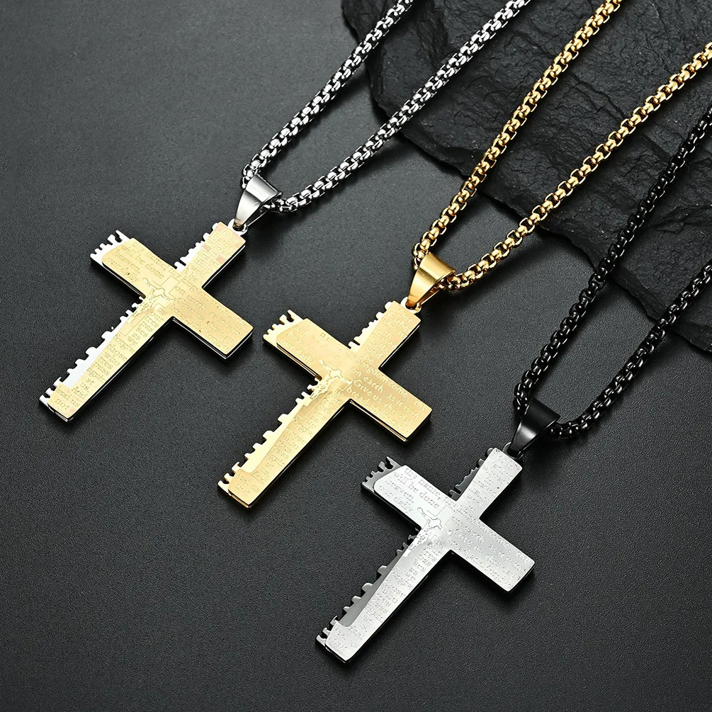 

European And American Style Cross Double Layer Men's Sawtooth Personalized Pendant Necklace