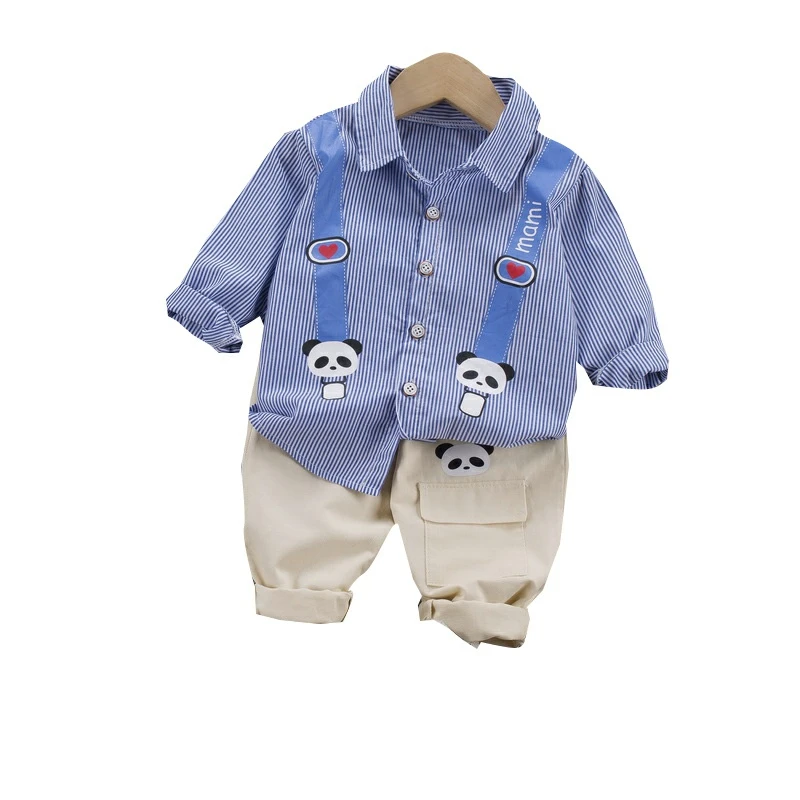 

Рубашка и штаны для мальчиков и девочек, повседневные спортивные костюмы в полоску, с мультяшным рисунком, лето-осень